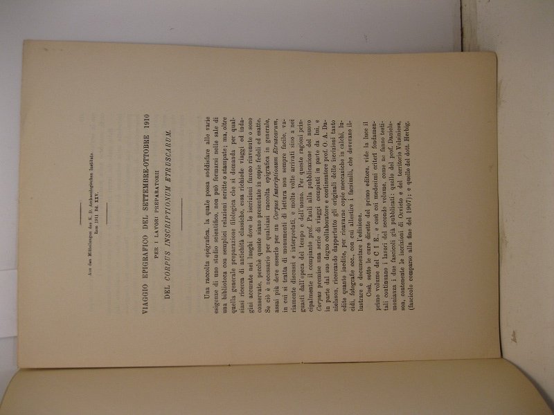 Viaggio epigrafico del settembre-ottobre 1910 per i lavori preparatorii del …