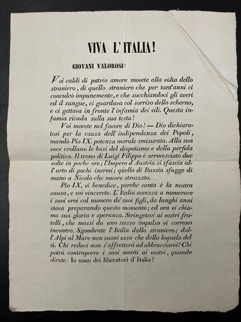 Viva l'Italia. Giovani Valorosi. Voi caldi di patrio amore movete …