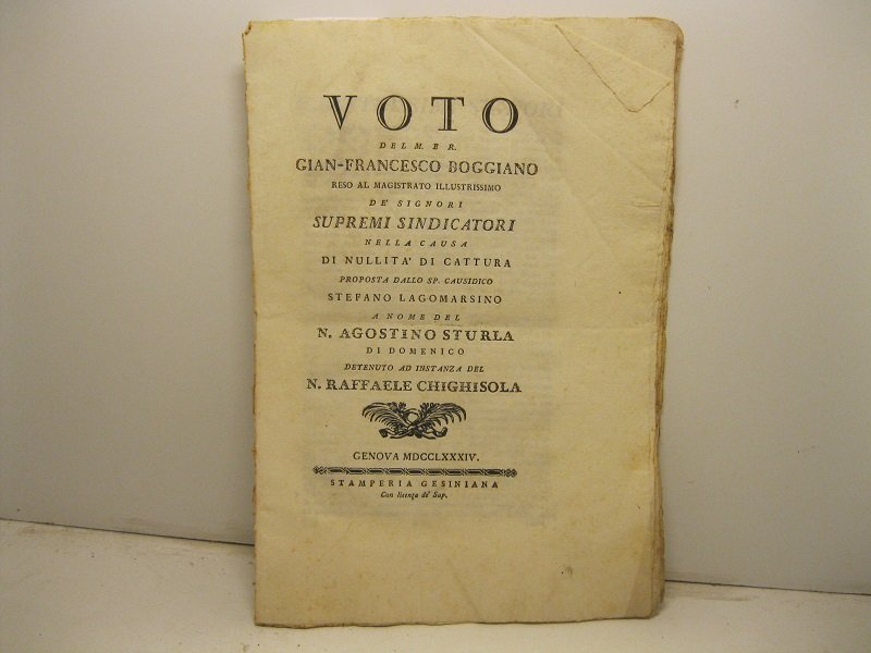 Voto del M. e R. Gian Francesco Boggiano reso al …