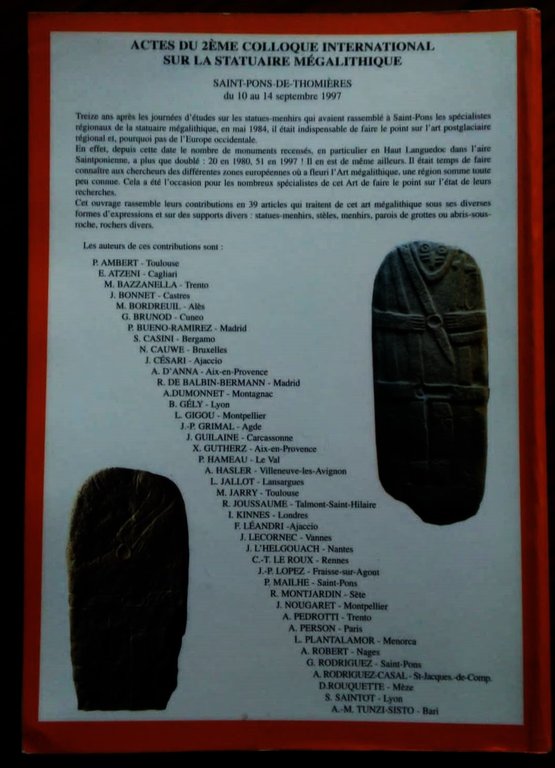 Actes du 2ème colloque international sur la statuaire mégalithique. Saint-Pons-de-Thomières, …