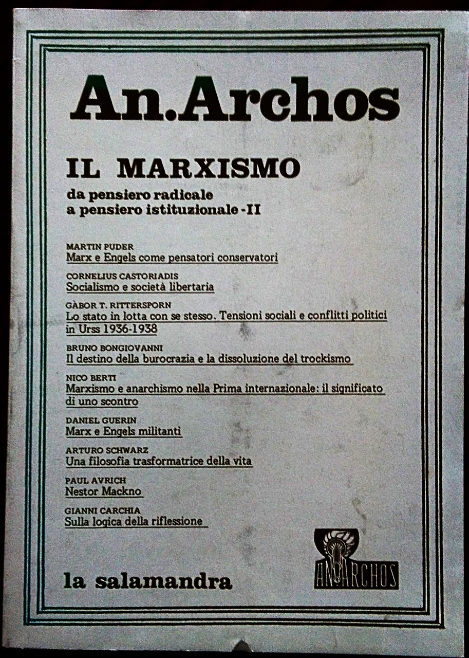 An.Archos n. 3. Il marxismo da pensiero radicale a pensiero …