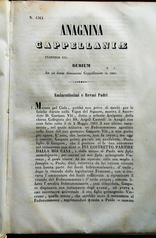 ANAGNI Congregazione dei Vescovi e Regolari. Consultazione ANAGNINA Capellaniae. | Immagine Gallery 2