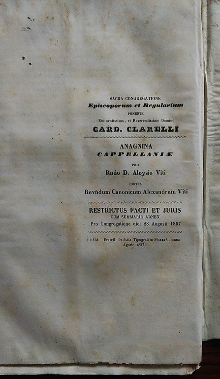 ANAGNI Congregazione dei Vescovi e Regolari. Consultazione ANAGNINA Capellaniae. | Immagine Gallery 3