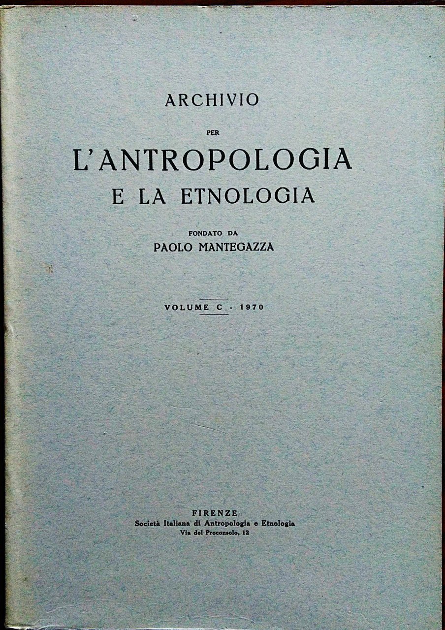 Archivio per l'antropologia e la etnologia fondato da Paolo Mantegazza. … | Immagine principale