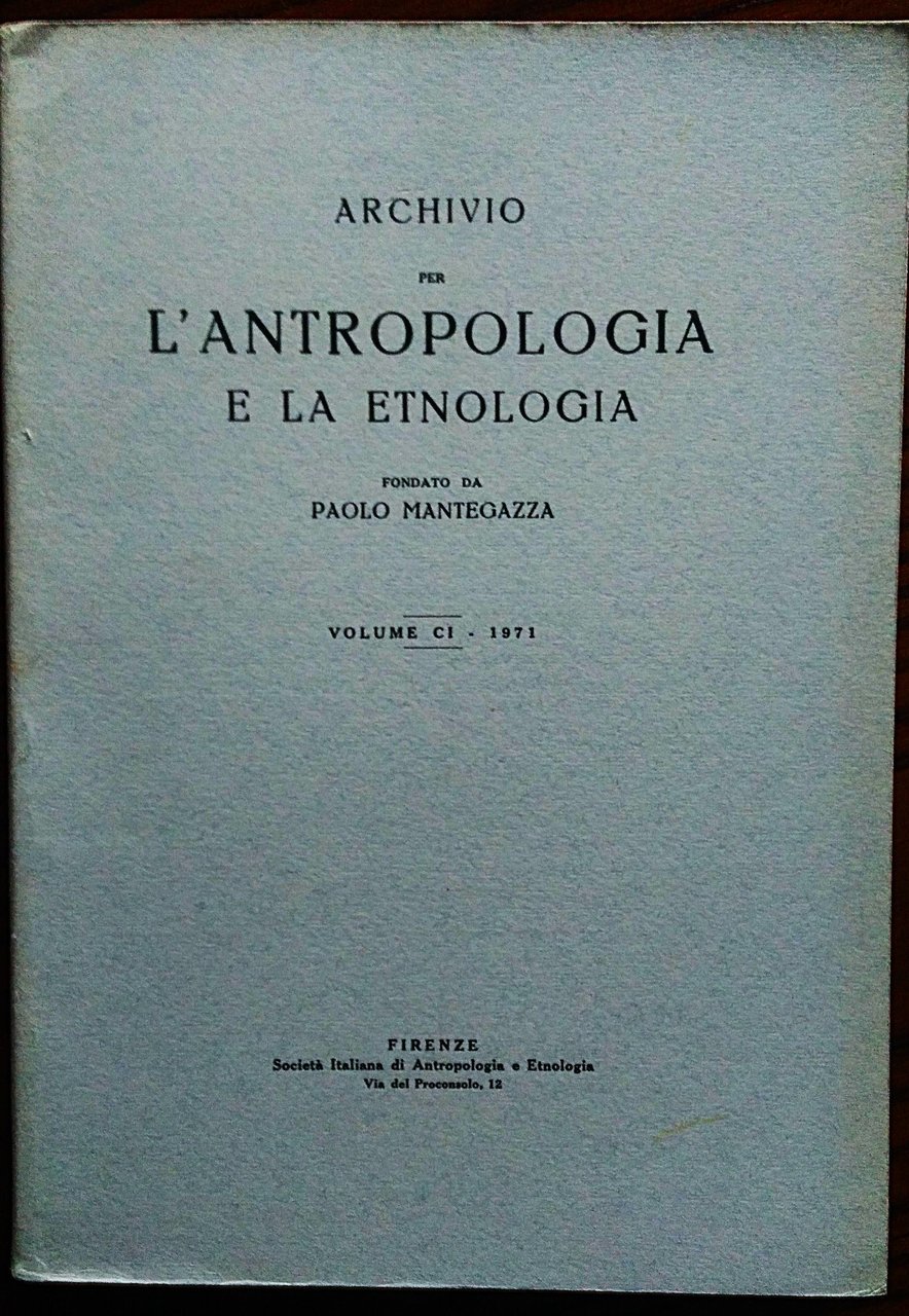 Archivio per l'antropologia e la etnologia fondato da Paolo Mantegazza. … | Immagine principale