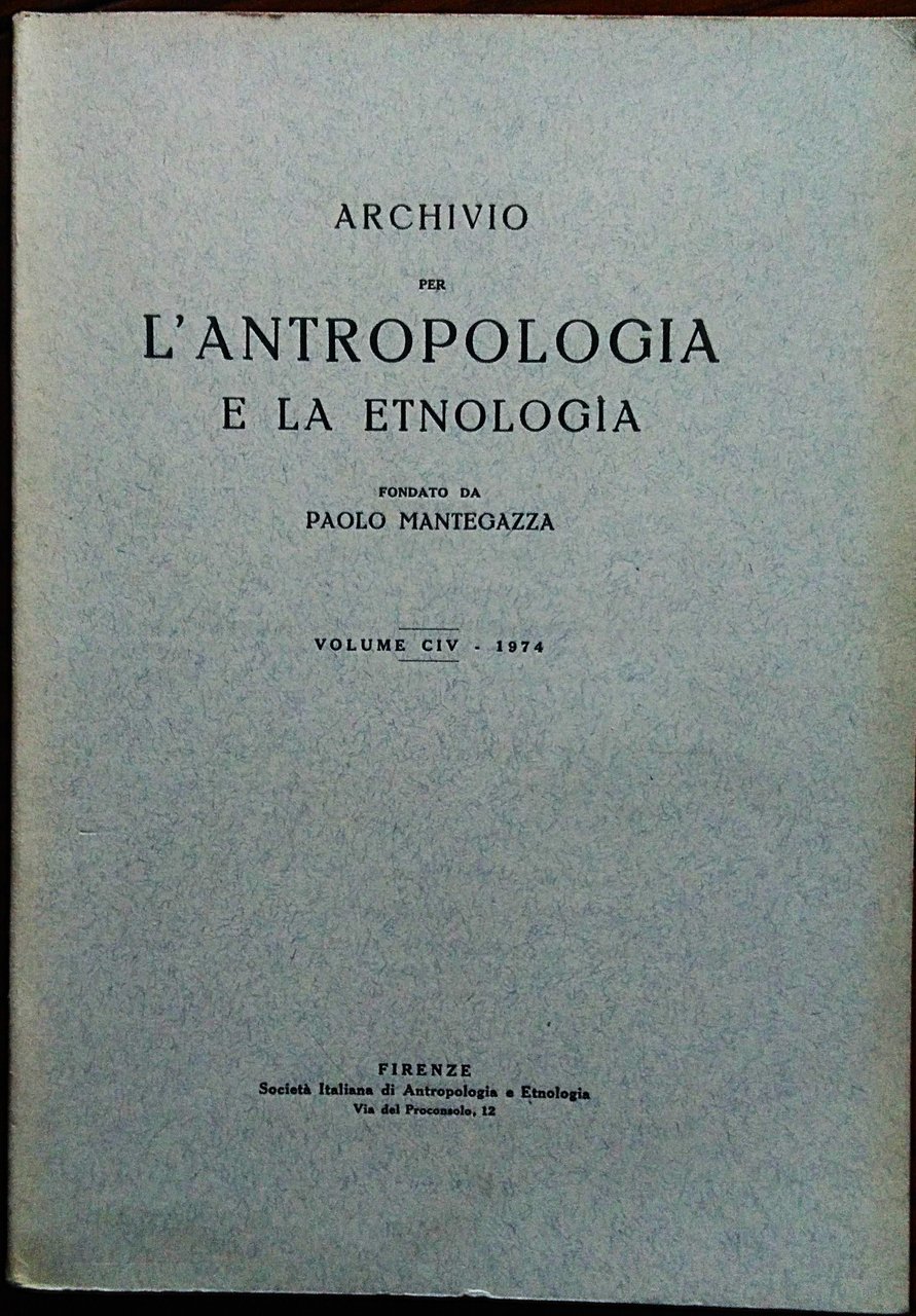 Archivio per l'antropologia e la etnologia fondato da Paolo Mantegazza. … | Immagine principale