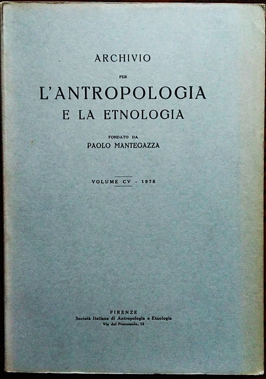 Archivio per l'antropologia e la etnologia fondato da Paolo Mantegazza. … | Immagine principale