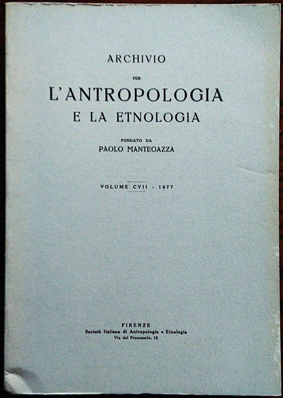 Archivio per l'antropologia e la etnologia fondato da Paolo Mantegazza. … | Immagine principale