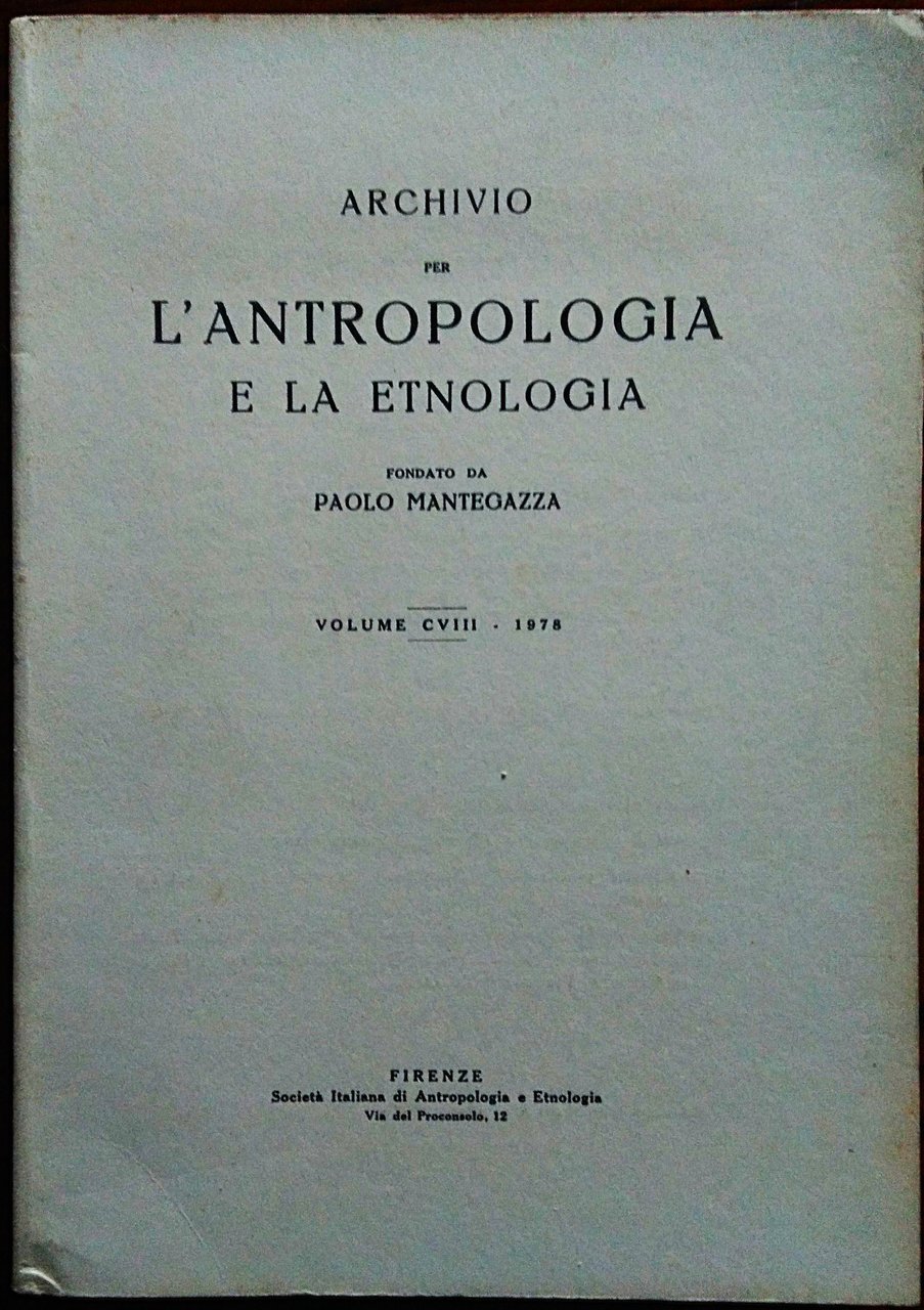 Archivio per l'antropologia e la etnologia fondato da Paolo Mantegazza. … | Immagine principale