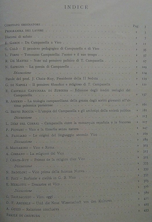 Atti Del Convegno Internazionale Sul Tema Campanella e Vico. Roma …