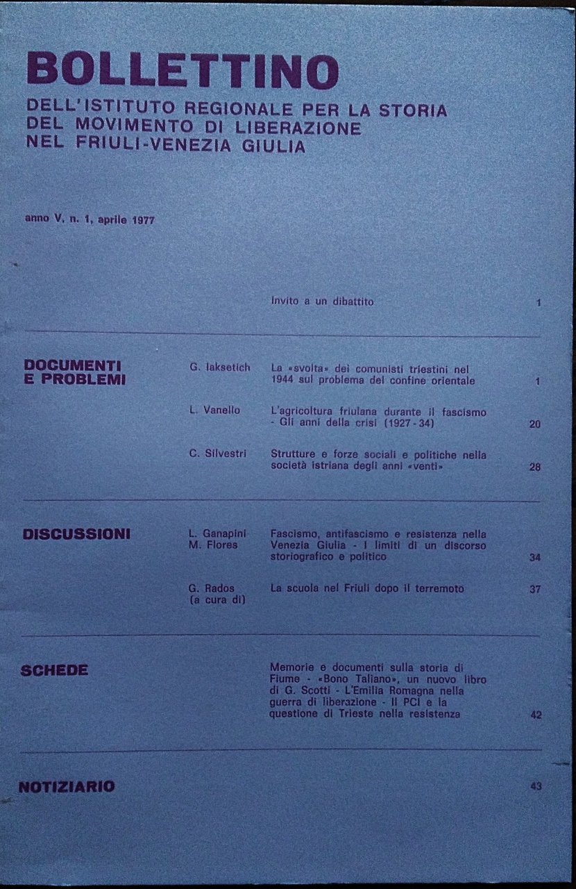 Bollettino dell' Istituto Regionale per la Storia del Movimento di … | Immagine principale