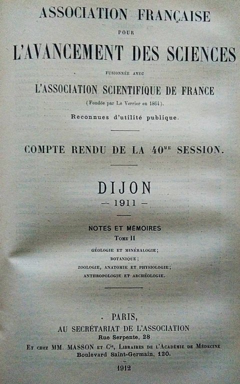 Compte Rendu De La 40 Session. Dijon 1911. Notes e …