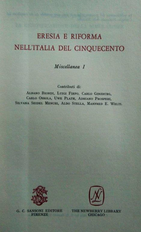 Eresia e riforma nell'Italia del Cinquecento. Miscelleanea I.