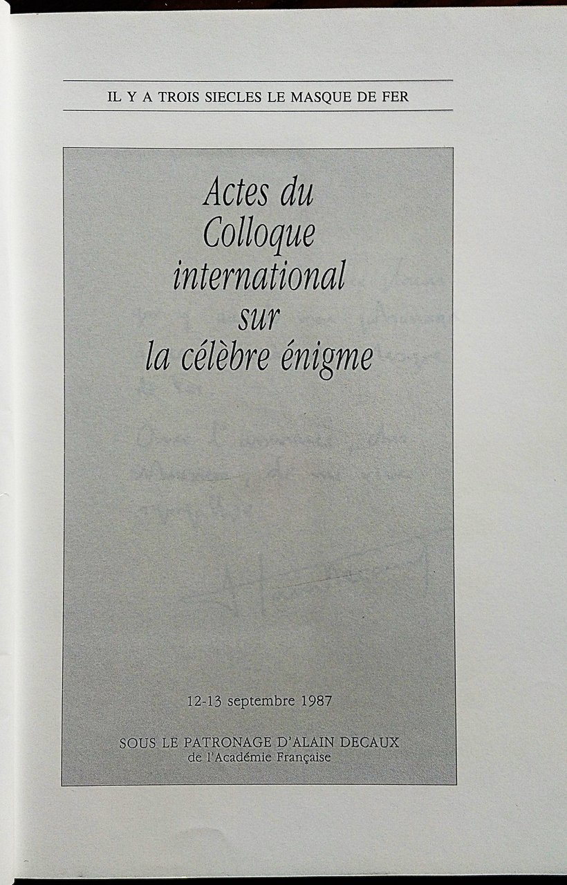 Il y a trois siecles le masque de fer. Actes …