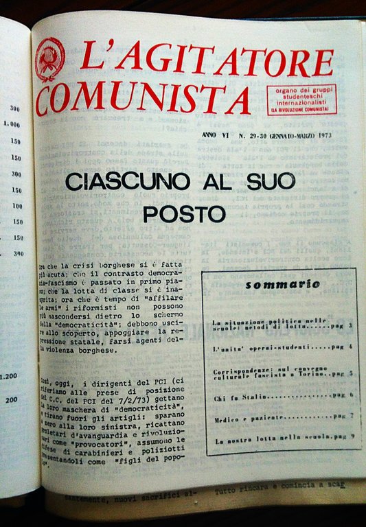 L'agitatore comunista. Organo dei Gruppi Studenteschi internazionalisti (La Rivoluzione Comunista). …