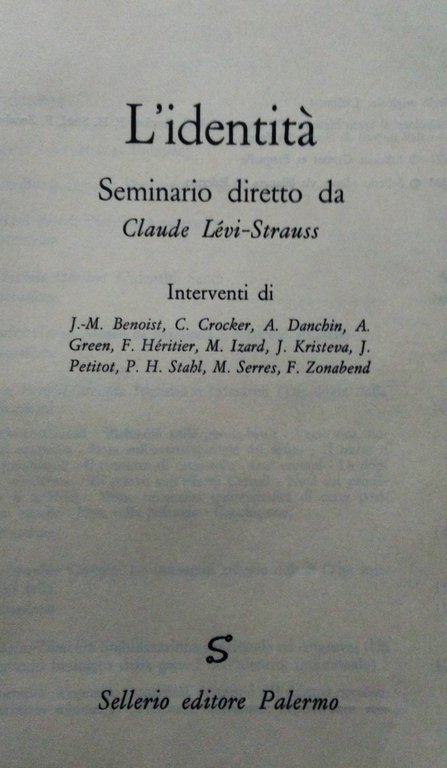 L'identità. Seminario diretto da Claude Levi-Strauss.