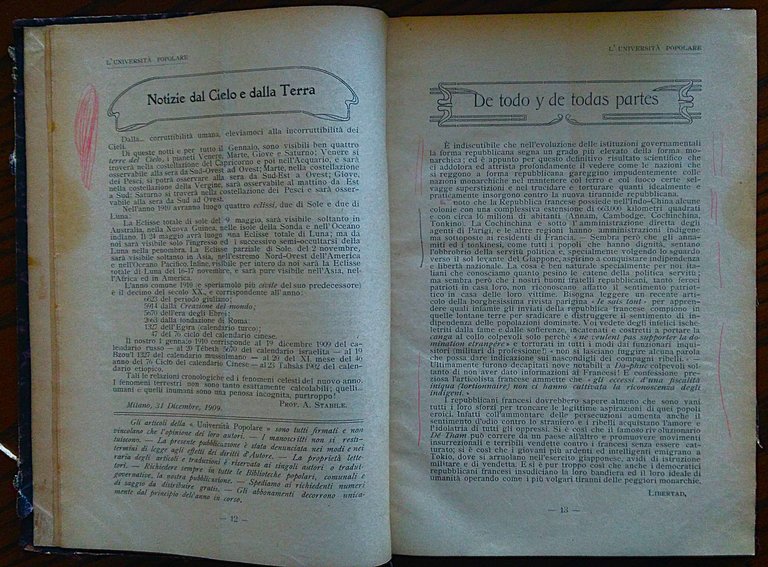 L' Università Popolare Anno X. 1910. Direttore Responsabile Avv. Luigi …