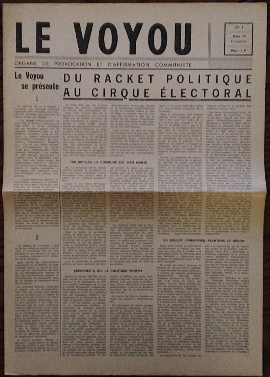 Le Voyou. Organe de provocation et d'affirmation communiste. N. 1, …
