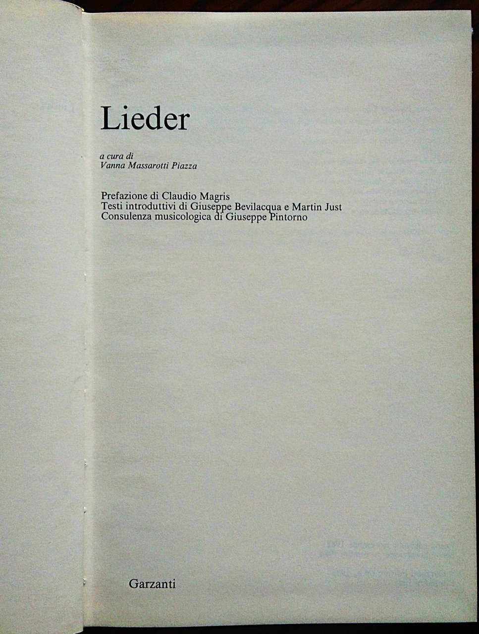 Lieder. A cura di Vanna Massarotti Piazza. Prefazione di Claudio …