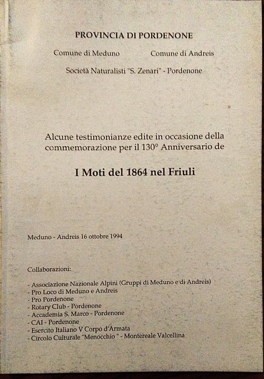 Moti risorgimentali in Friuli nel 1864. Un documento processuale inedito …