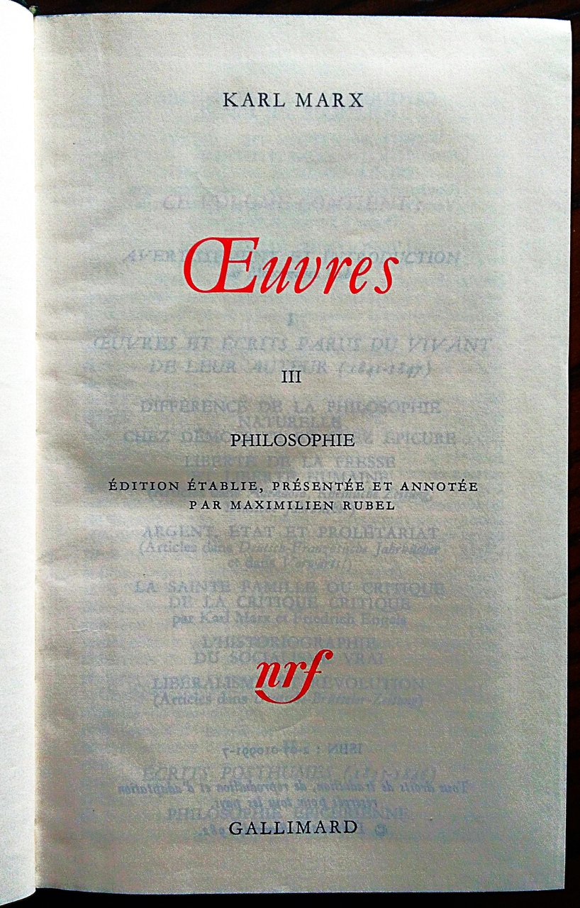 Oeuvres. Philosophie. Edition etablie, présentée et annotée par Maximilien Rubel.