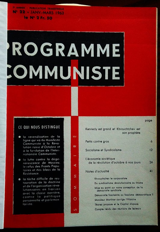 Programme Communiste. Revue Theorique Du Parti Communiste International. Publication trimestrielle. … | Immagine Gallery 5