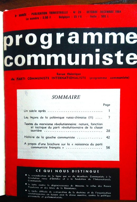 Programme Communiste. Revue Theorique Du Parti Communiste International. Publication trimestrielle. … | Immagine Gallery 6
