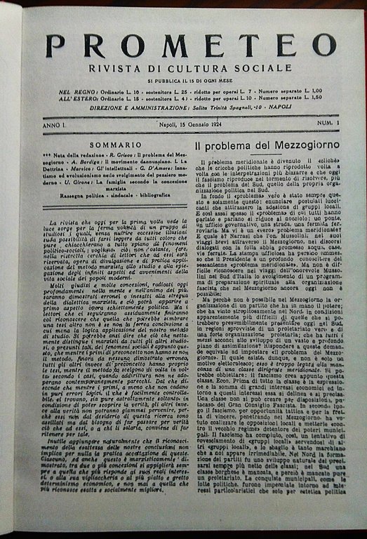 Prometeo rivista di cultura sociale. Anno I. N. 1 - …