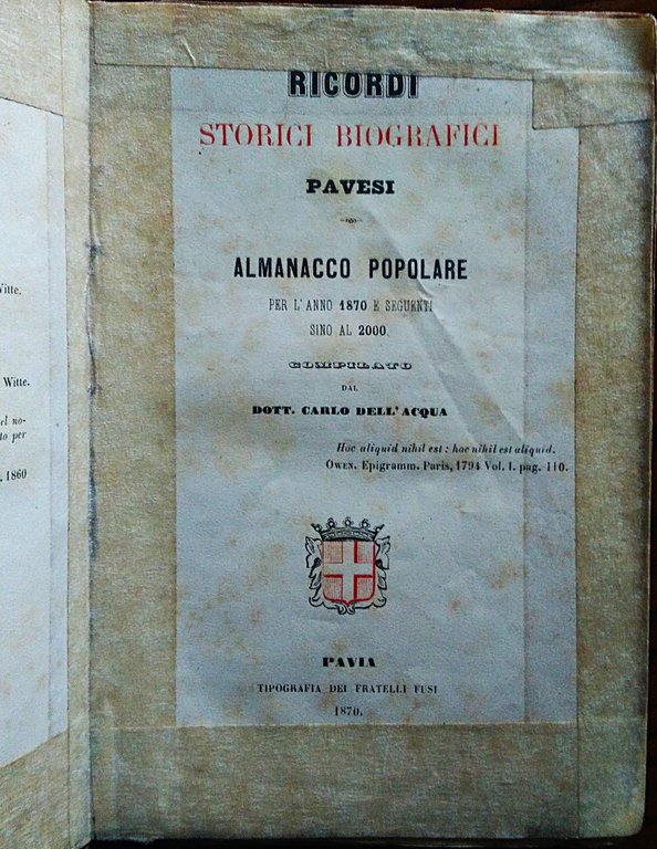 Ricordi storici biografici pavesi. Almanacco Popolare per l'Anno 1870 e … | Immagine Gallery 1