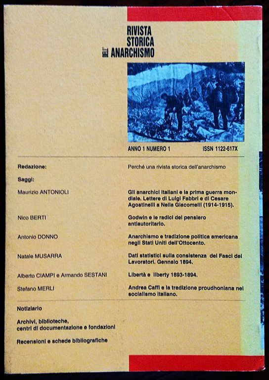 Rivista storica dell'anarchismo. Anno 1 numero 1 Gennaio giugno 1994