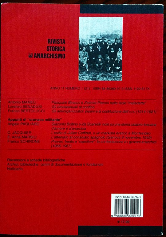 Rivista storica dell'anarchismo. Anno 11 numero 1 Gennaio-Giugno 2004.