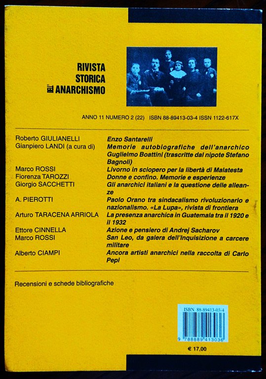 Rivista storica dell'anarchismo. Anno 11 numero 2 Luglio dicembre 2004.