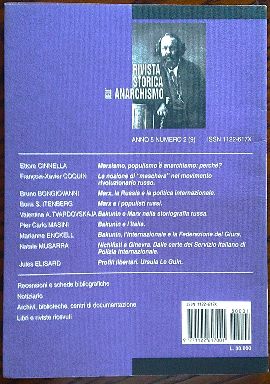 Rivista storica dell'anarchismo. Anno 5 numero 1 Gennaio-Giugno 1998.