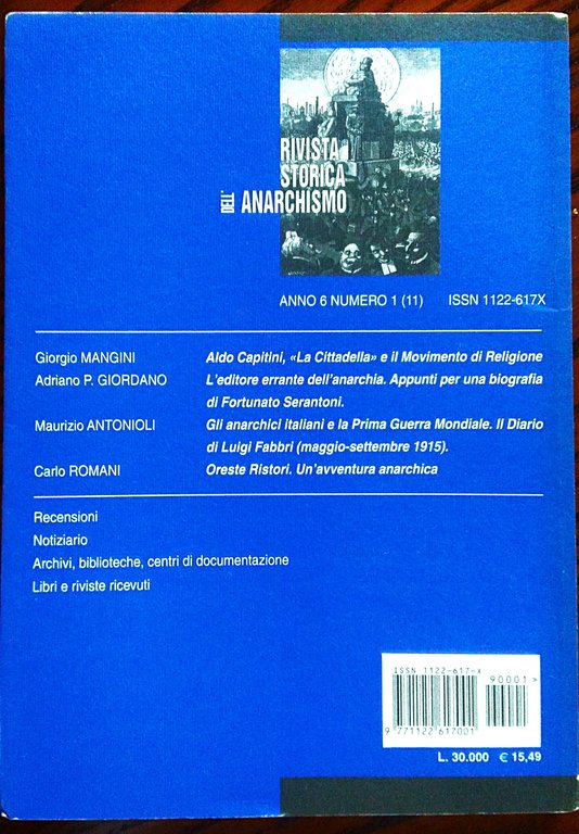 Rivista storica dell'anarchismo. Anno 6 numero 1 Gennaio-Giugno 1999.