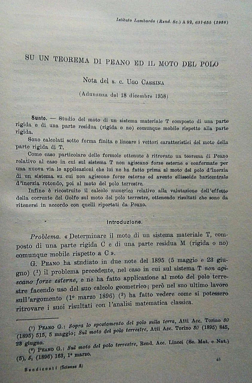 Su un teorema di Peano ed il moto del polo. … | Immagine principale