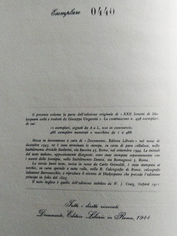 XXII sonetti di Shakespeare scelti e tradotti da Giuseppe Ungaretti.