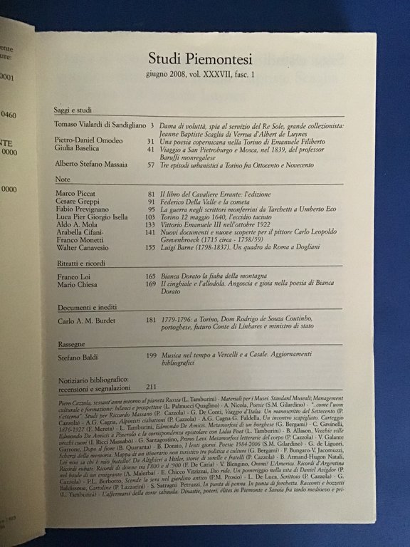 STUDI PIEMONTESI GIUGNO 2008, VOL. XXXVII, FASC. 1