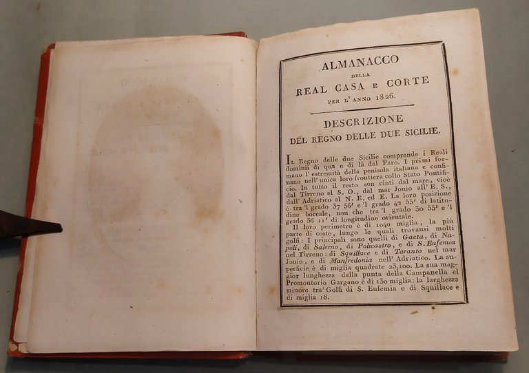 Almanacco della Real Casa e Corte per l’anno 1826.