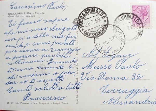 Cartolina - Rocca Grimalda - Castello - Zona dei vini …