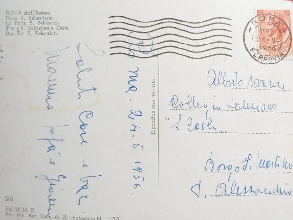 Cartolina - Roma dall'Aereo - Porta S. Sebastiano - 1956