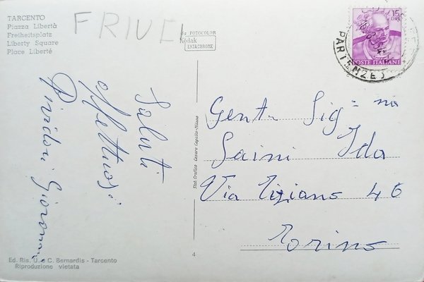 Cartolina - Tarcento - Piazza Libertà - 1964
