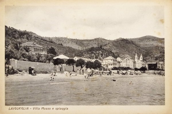 Cartolina - Laigueglia - Villa Musso e Spiaggia - 1936