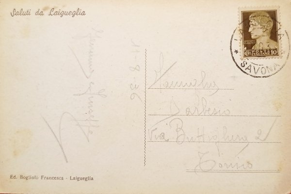 Cartolina - Laigueglia - Villa Musso e Spiaggia - 1936