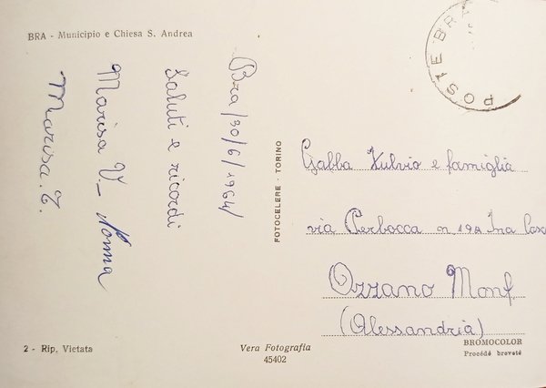 Cartolina - Bra - Municipio e Chiesa S. Andrea - …