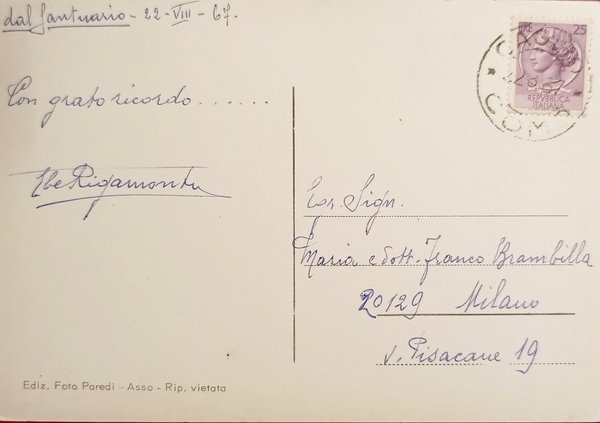 Cartolina - Caglio - Santuario Madonna di Campoè - 1967
