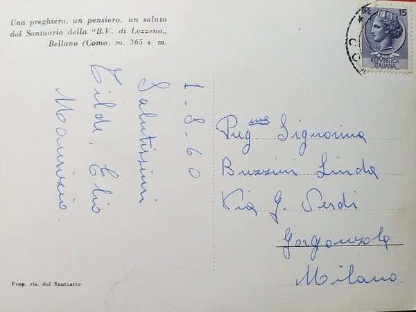 Cartolina - Saluti dal Santuario N. S. Lezzeno - Bellano …