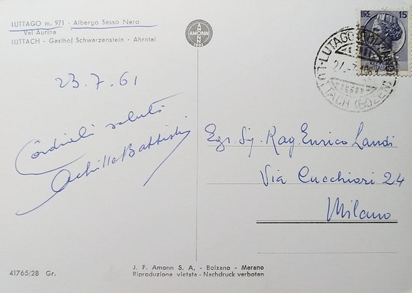 Cartolina - Lutago - Albergo Sasso Nero - Val Aurino …