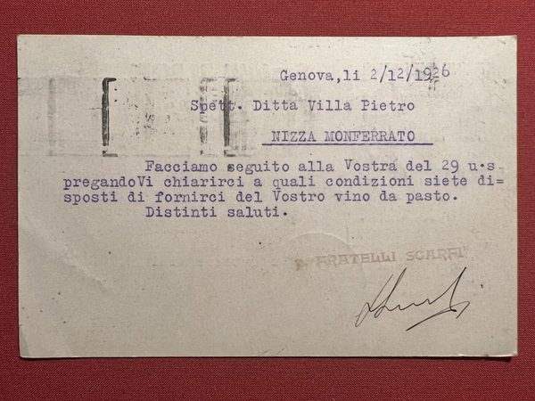 Cartolina Pubblicitaria - Fratelli Scarfi - Nizza Monferrato - 1926