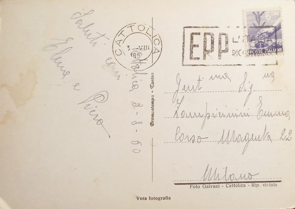 Cartolina - Cattolica di Notte - Lungomare - 1950