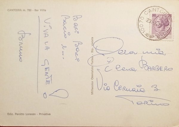 Cartolina - Cantoira - Bar Villa - 1970